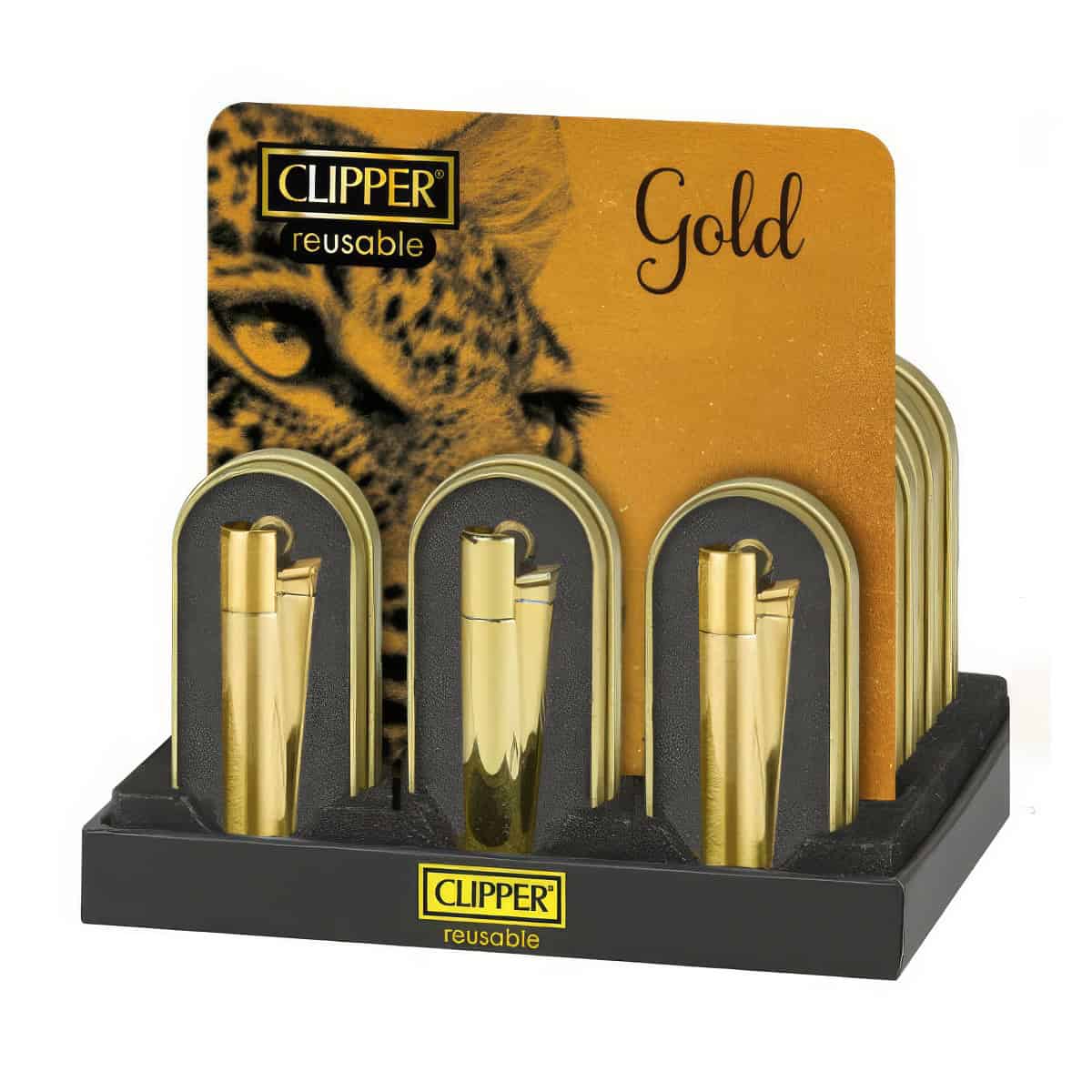 Clipper Large Metal Vuursteen aansteker - Gold + Giftbox