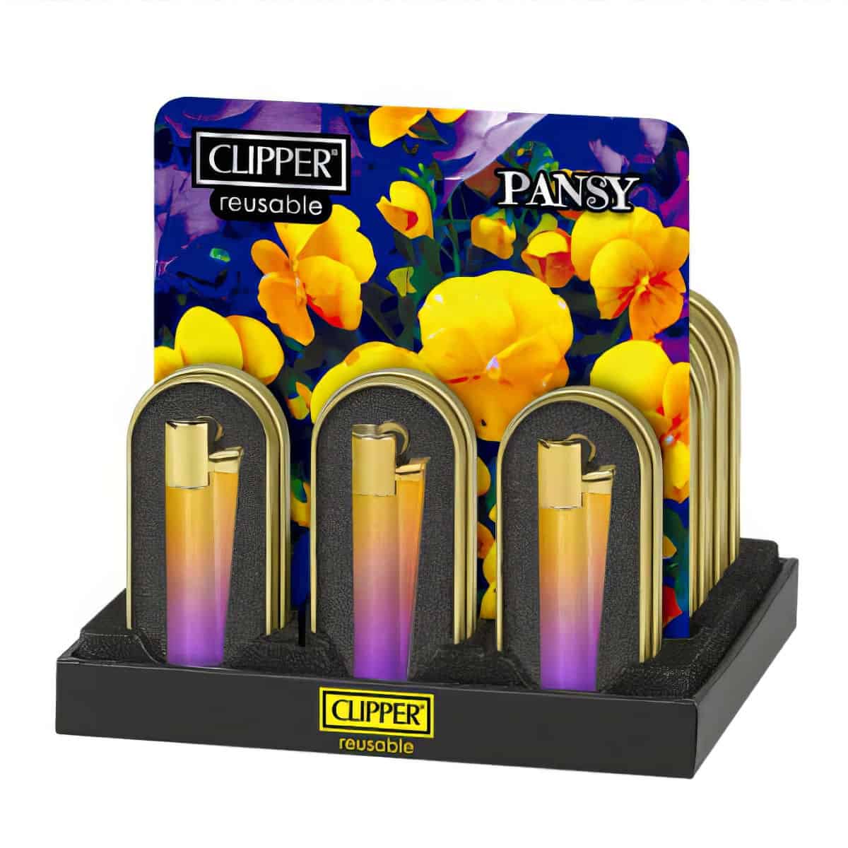 Clipper Large Metal Vuursteen aansteker - Pansy + Giftbox