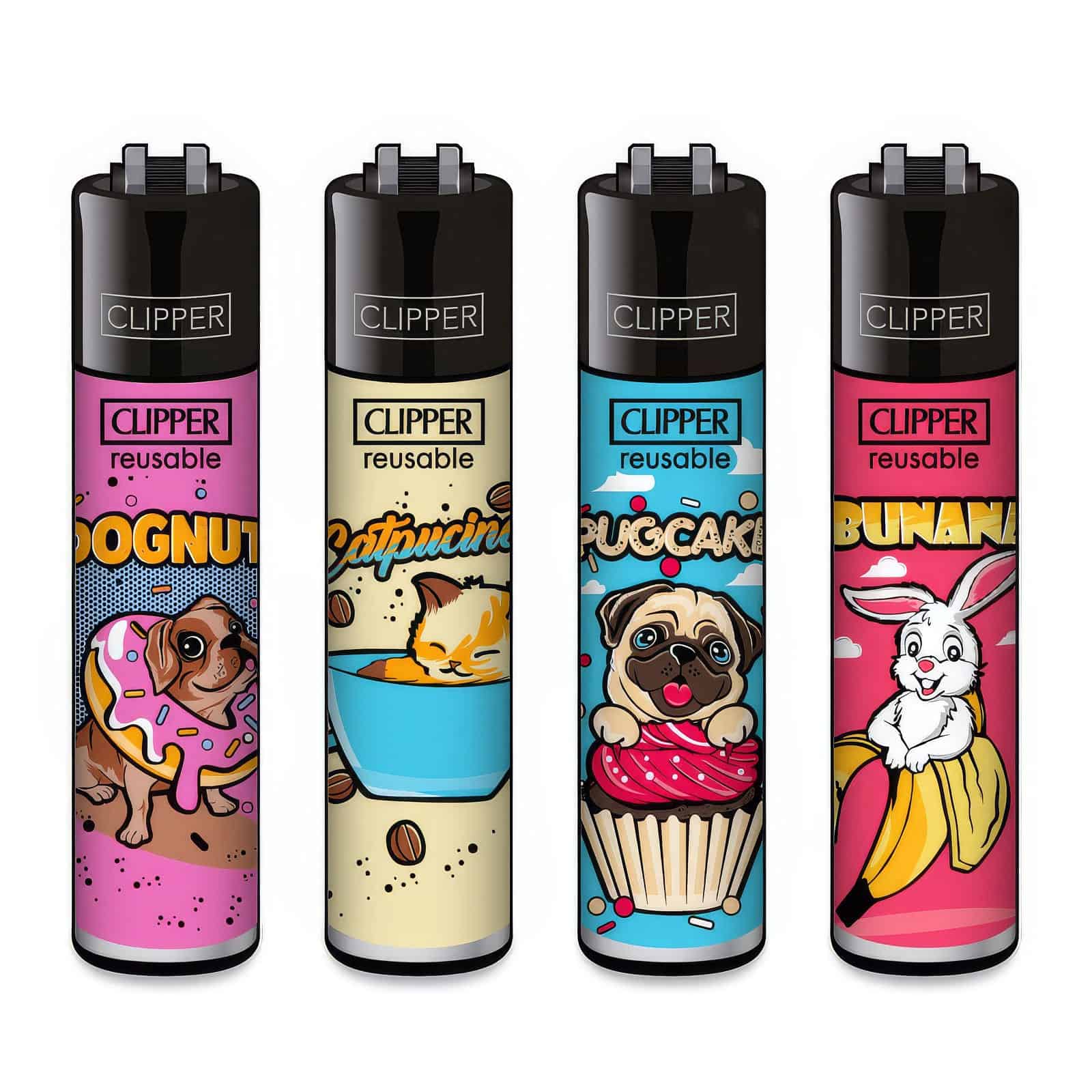 Clipper Classic Large Aanstekers "Foody Animals" (4 Stuks)