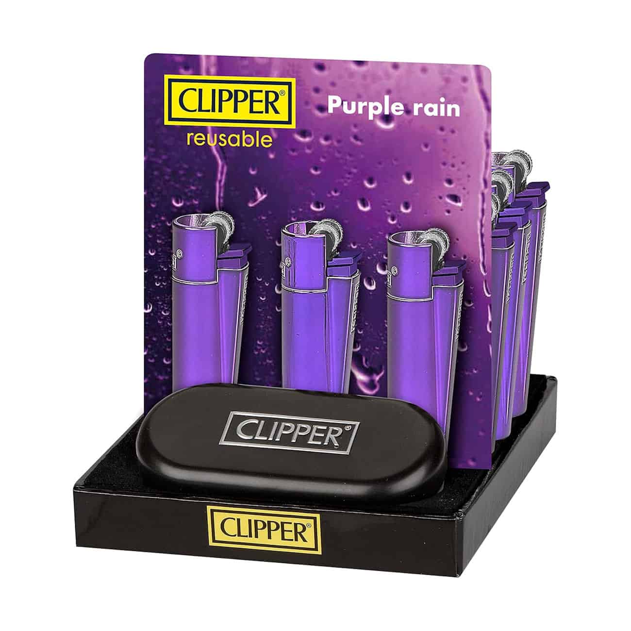 Clipper Large Metal Vuursteen aansteker - Purple Rain + Giftbox