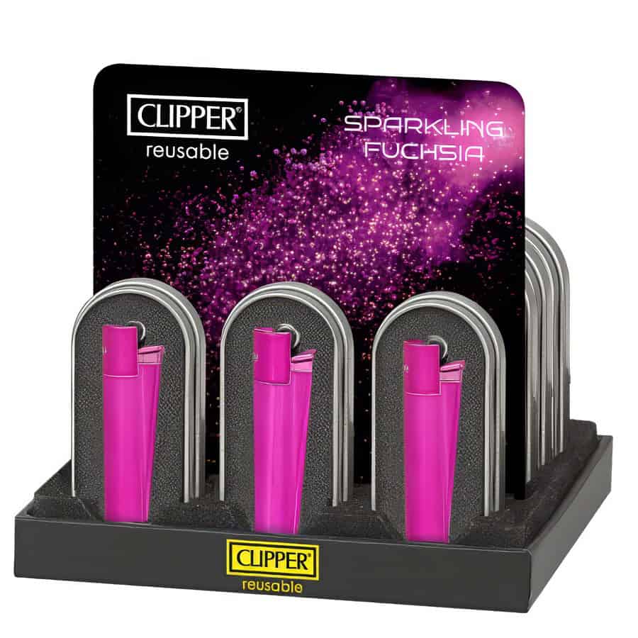 Clipper Large Metal Vuursteen aansteker - Sparkling Fuchsia + Giftbox