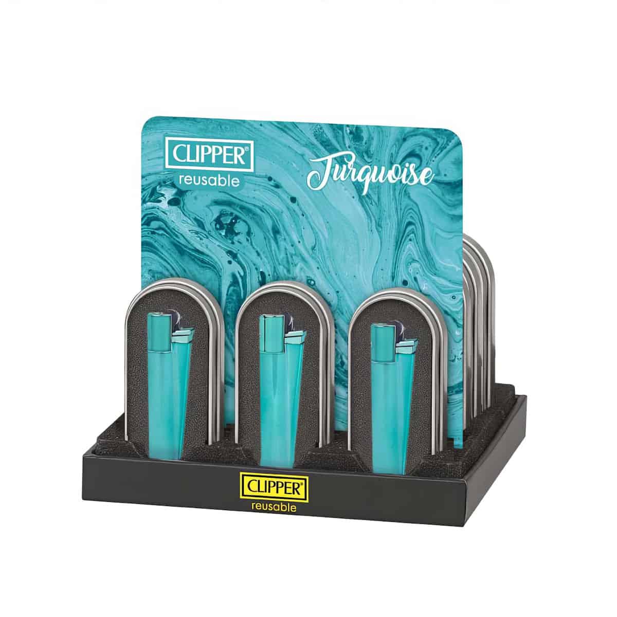Clipper Large Metal Vuursteen aansteker - Turquoise + Giftbox
