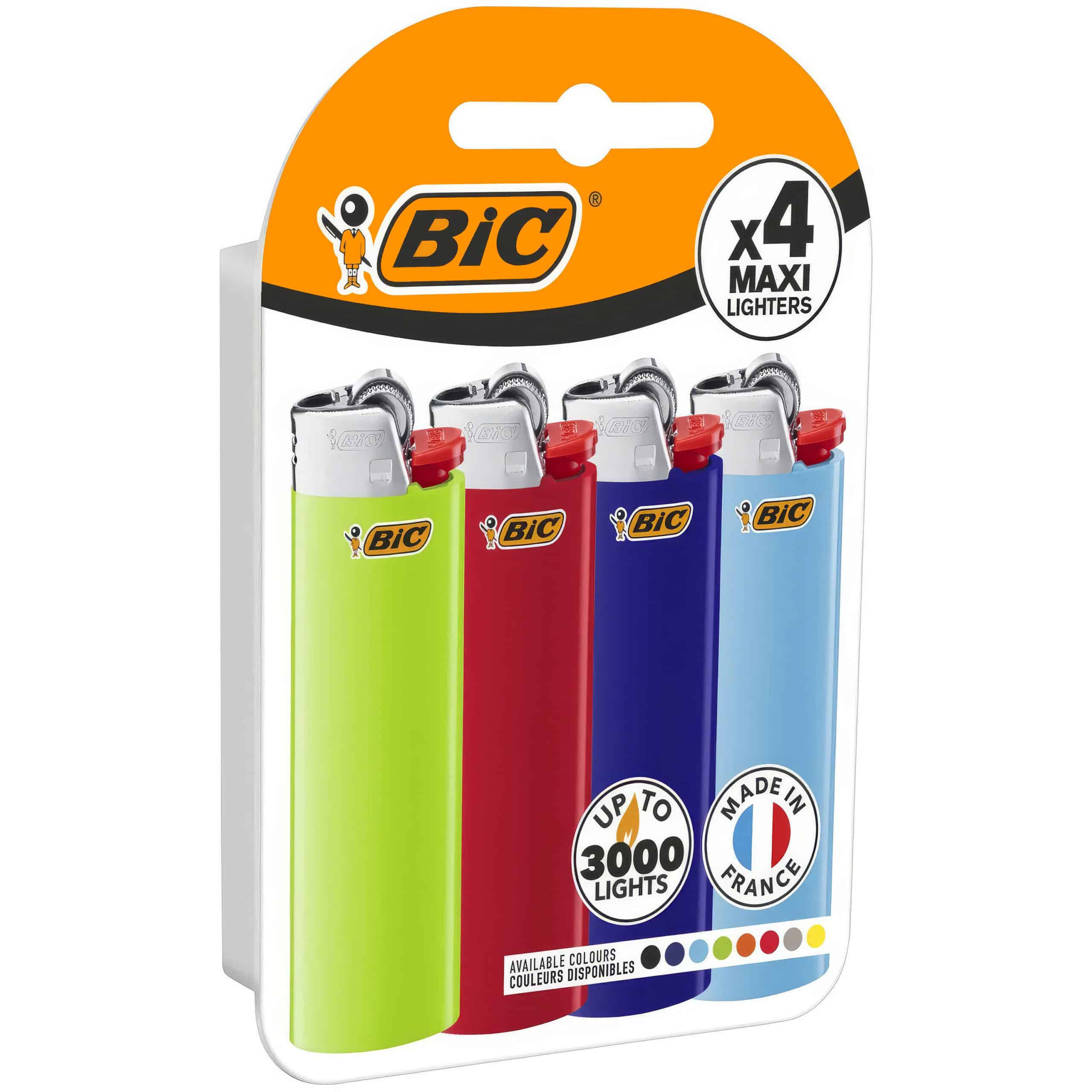 BIC® Maxi J26 Vuursteen Aanstekers - tot 3.000 vlammetjes - Eco blister 4 stuks