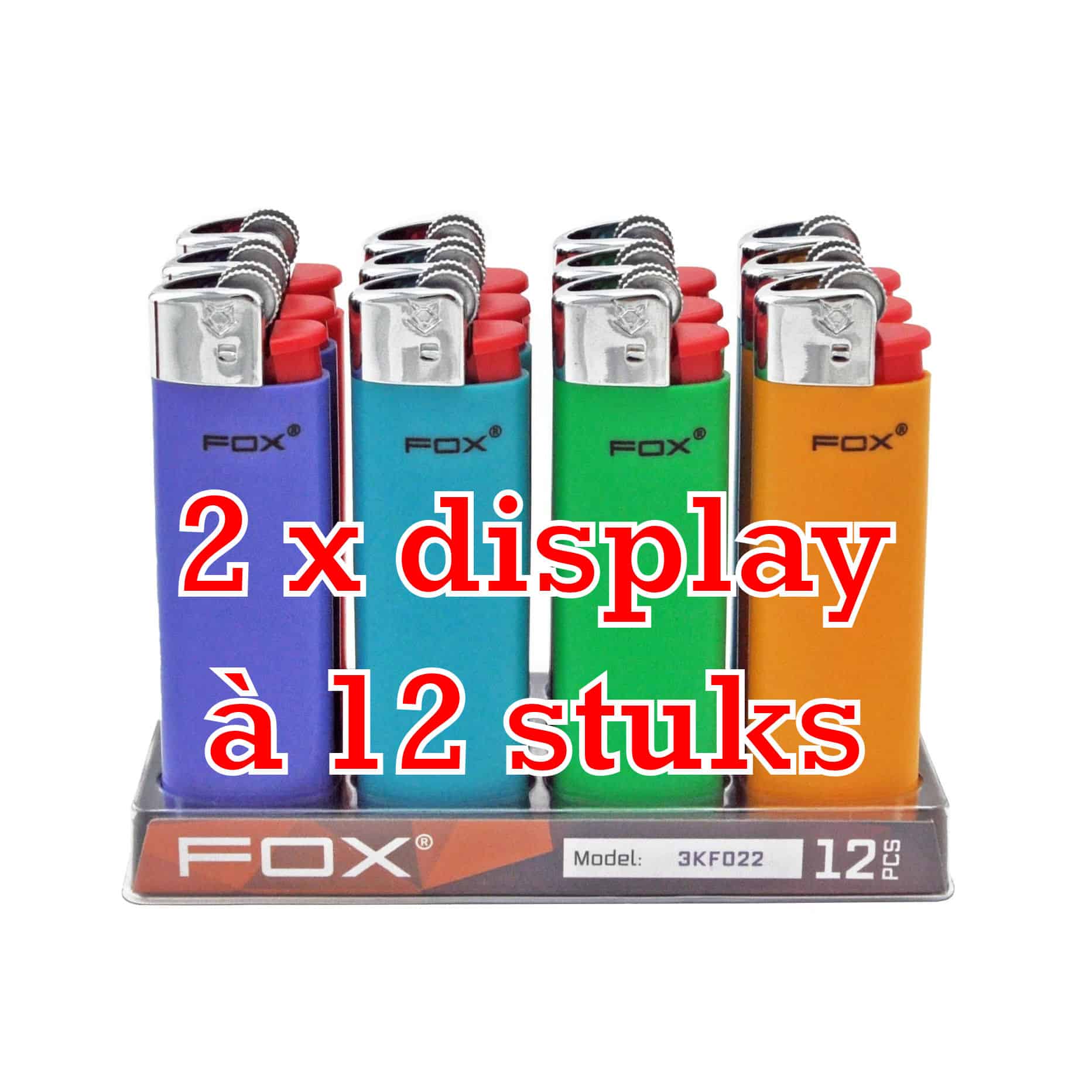 Fox® Wegwerp Vuursteen Aanstekers Display - tot 1.800 vlammetjes - 24 stuks