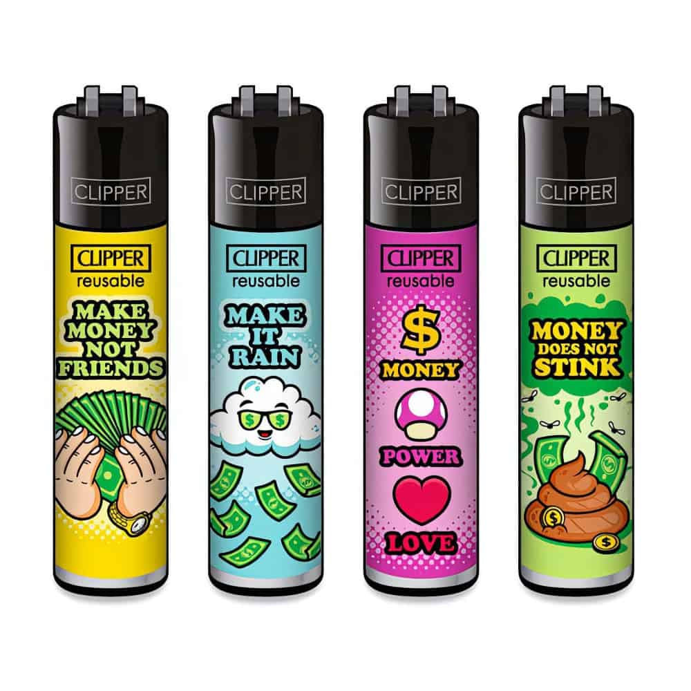 Clipper Classic Large Aanstekers "Money Slogan" (4 Stuks)