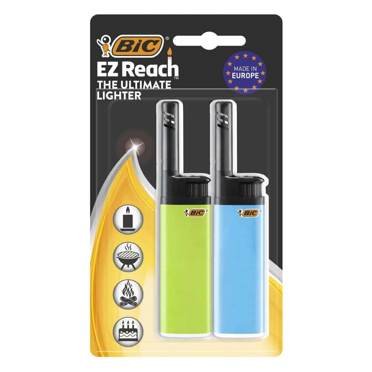 BIC EZ Reach J38 Aansteker - Multifunctionele met lange hals voor oa BBQ en kaarsen - blister 2 stuks