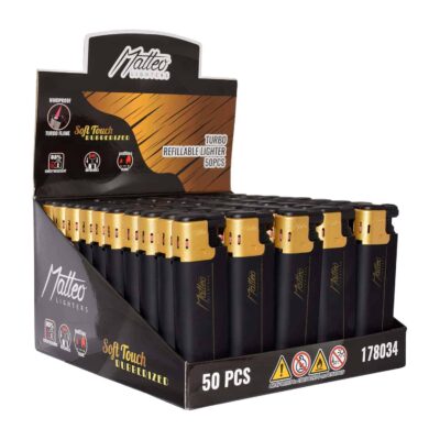 Matteo Elektronische Soft Touch Turbo Aanstekers Display (50 stuks)