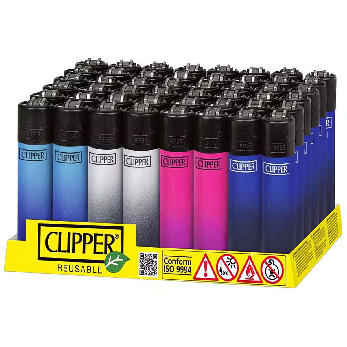 Clipper Classic Large Aanstekers "Metallic Gradiënt" Display (48 Stuks)