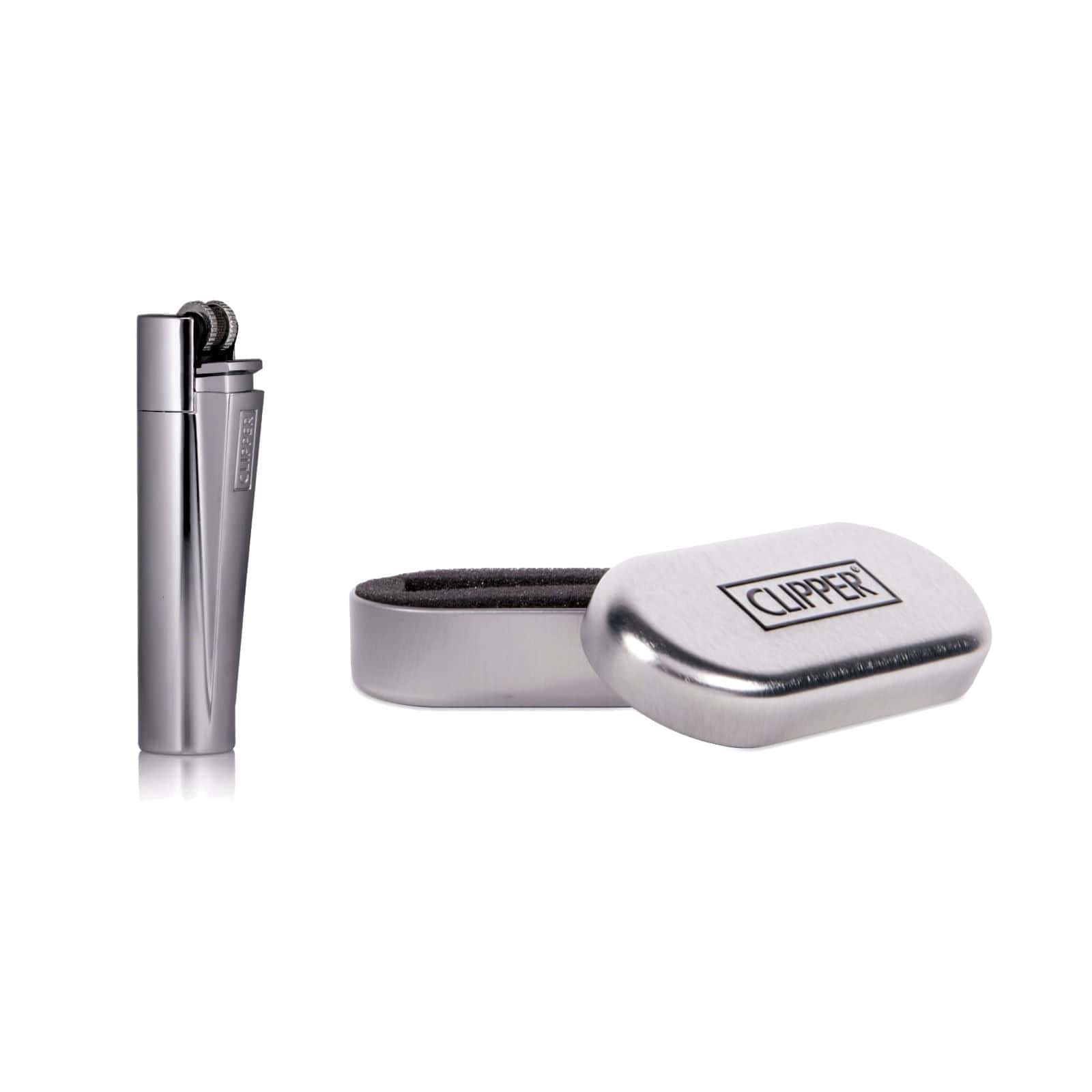 Clipper Large Metal Vuursteen aansteker - Silver + Giftbox