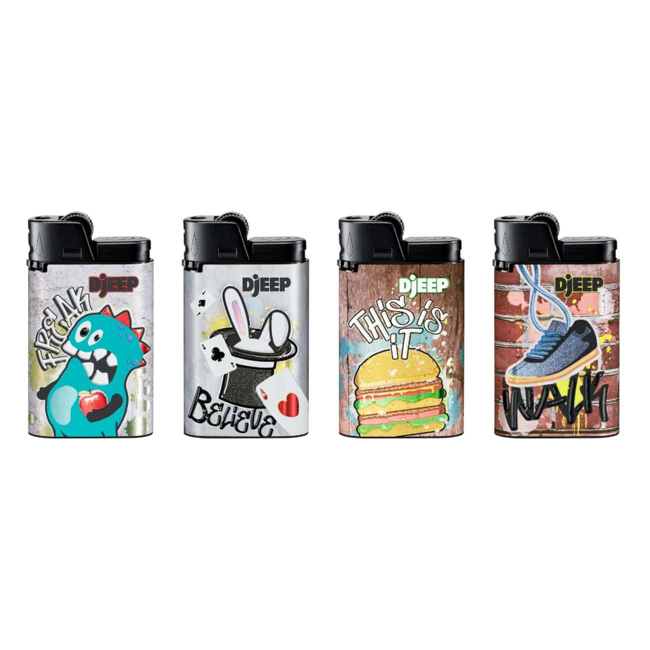 Djeep D1 Aanstekers - tot 3.500 vlammetjes - Wall Tags - Set van 4 stuks