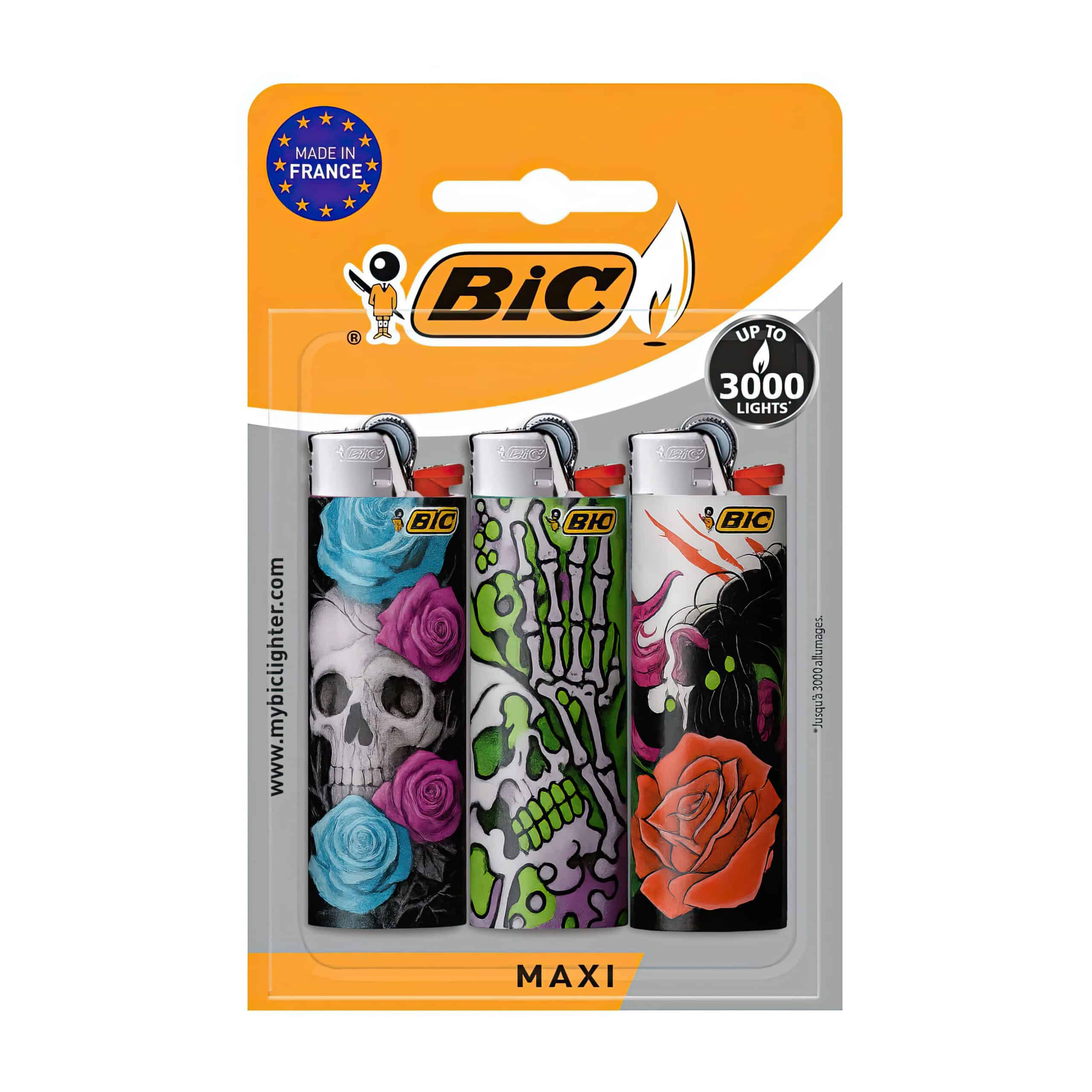 BIC® Maxi J26 Vuursteen Aanstekers - tot 3.000 vlammetjes - Blister 3 stuks - Willekeurig design