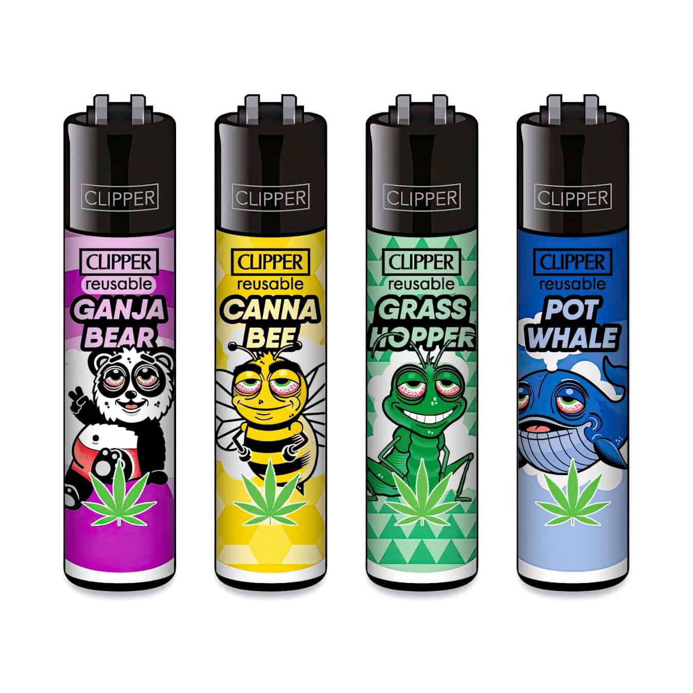 Clipper Classic Large Aanstekers "Marijuanimals" (4 Stuks)