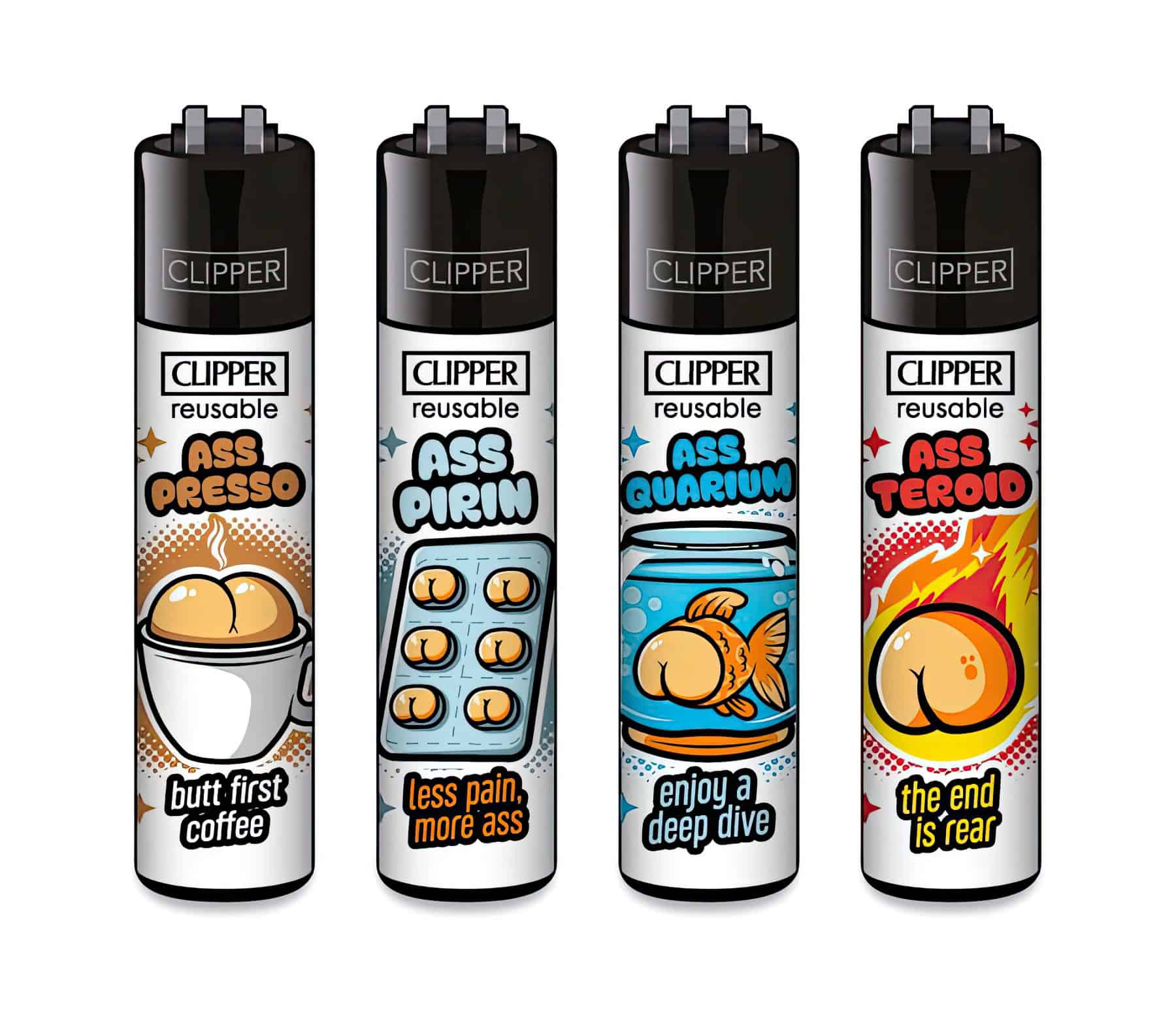 Clipper Classic Large Aanstekers "Ass Collection #2" (4 Stuks)