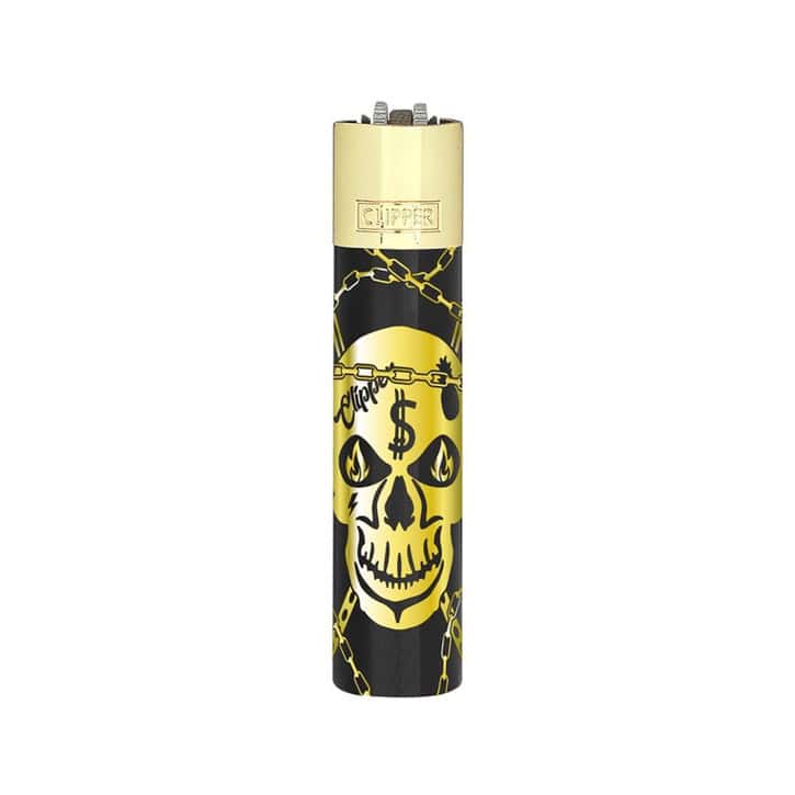 Clipper Large Metal Vuursteen aansteker – Deadly Chains Gold + Giftbox